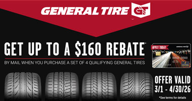 Get up to $160 Rebate on General Tires