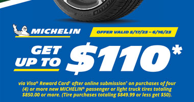 Get up to $110 Rebate on MICHELIN tires